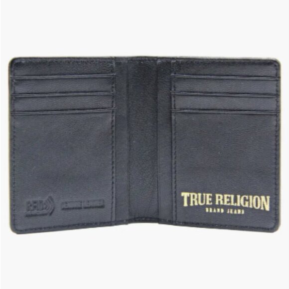 True Religion RFID Wallet Kan Horseshoe Black Leather Bifold - Picture 7 of 7